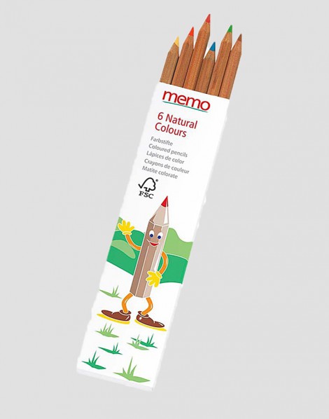 MEMO Drewniane kredki sześciokątne FSC 6 kolorów